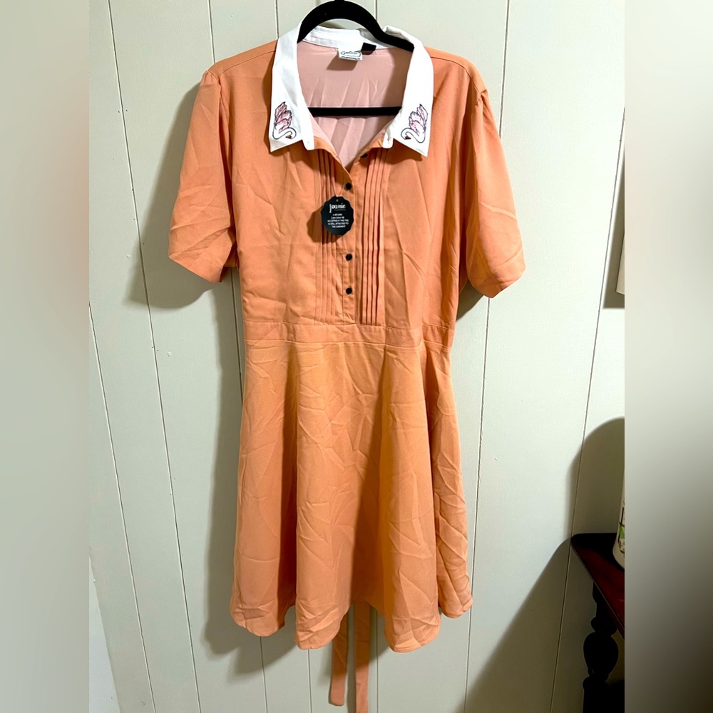 Joanie vintage embroidered swan collar US size 16 1x plus peach vintage dress